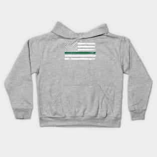 Thin Green Line Distressed USA Flag for Border Patrol and Military Kids Hoodie